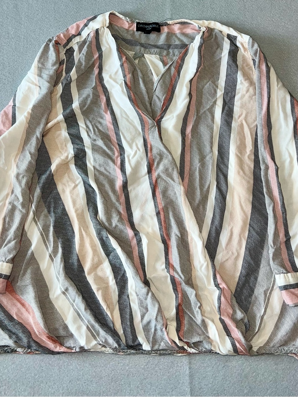 Cynthia Rowley 3X Plus Size Multi-Stripe Draped Wrap Front Long Sleeve Top
